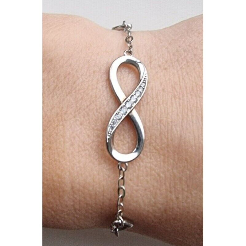 BILLIE BIJOUX DAINTY 925 STERLING SILVER INFINITY AND HEARTS BRACELET 8 inch AT