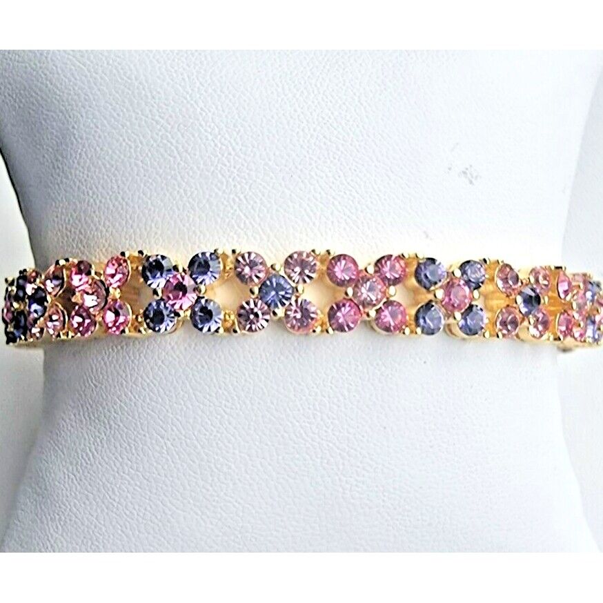 JOAN RIVERS VERMEIL 925 STERLING SILVER LAVENDER AND PINK CRYSTAL BRACELET AT