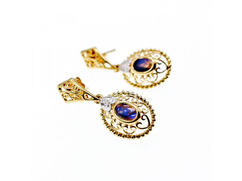 14K YELLOW GOLD MOONSTONE & DIAMONDS EARRINGS