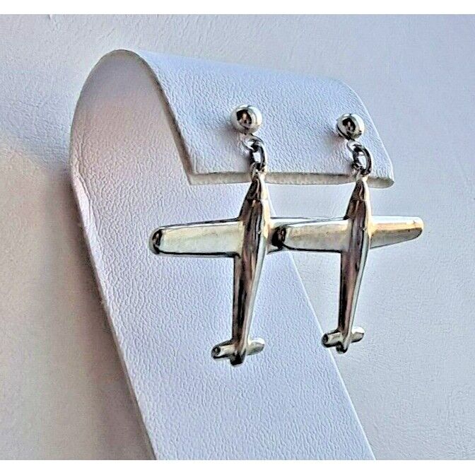 VINTAGE 925 STERLING SILVER AIRPLANE DESIGN EARRINGS AT