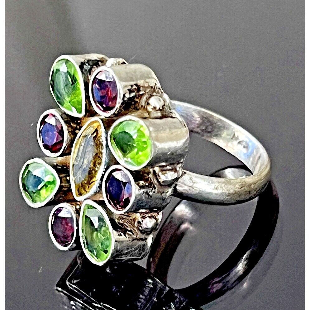 925 STERLING SILVER MULTICOLORED CZ'S RING SIZE 8.5 SKY