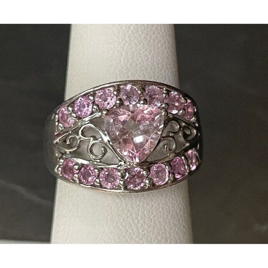 WHITE GOLD  PINK TOPAZ COCKTAIL RING SIZE 5.25 SKY