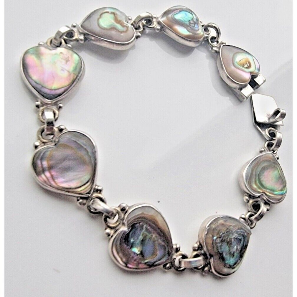 925 STERLING SILVERHEART SHAPE MOTHER OF PEARL BRACELET 6 INCH AT