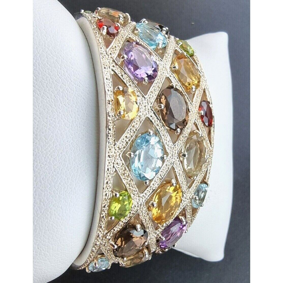 Michelle Albala Multicolor Gems925  Sterling silver 28mm Wide Cuff Bracelet AT