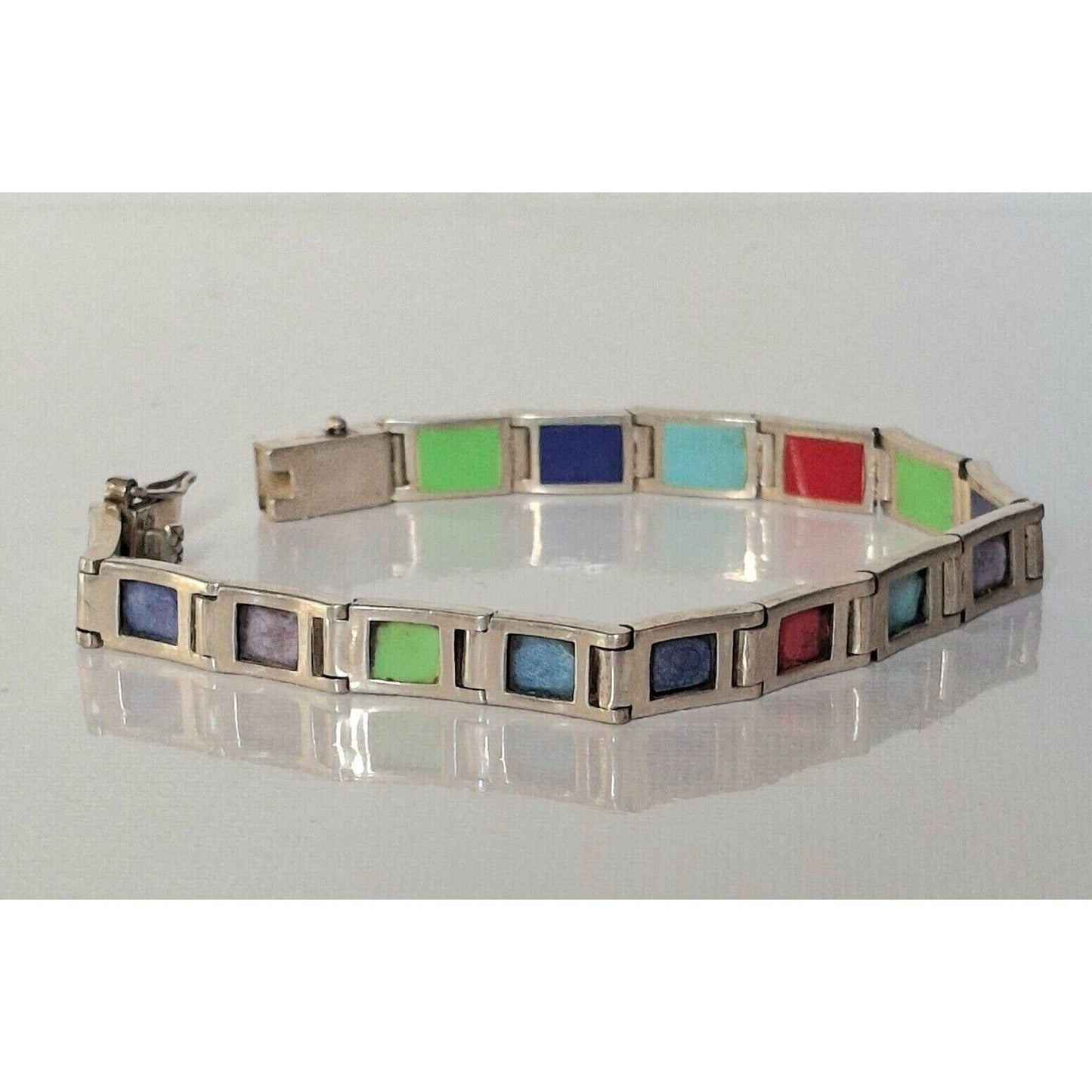 925 STERLING SILVER ASSORTED GEMSTONES  INLAY BRACELET SKY