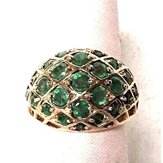 925 STERLING SILVER VERMEIL  AND LAB.CREATED  EMERALD  DOME RING SIZE 4.75 SKY