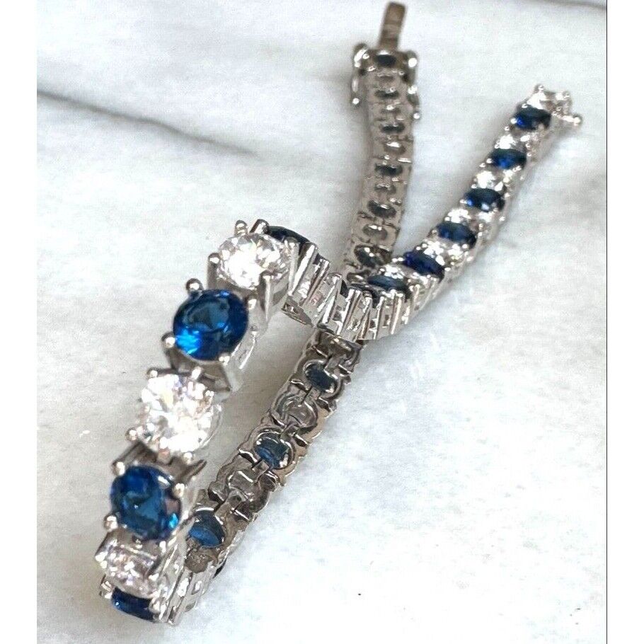 925 STERLING SILVER COBALT BLUE AND COLORLESS CZ TENNIS BRACELET SKY