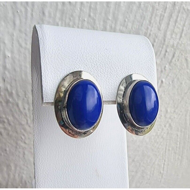 SOUTHVEST 925 STERLING SILVER OVAL 15x10 MM.  BLUE LAPIS LAZULI EARRINGS AT