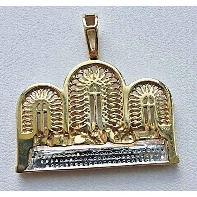 10K YELLOW GOLD DIAMOND JESUS APOSTLES LAST SUPPER PENDANT AT