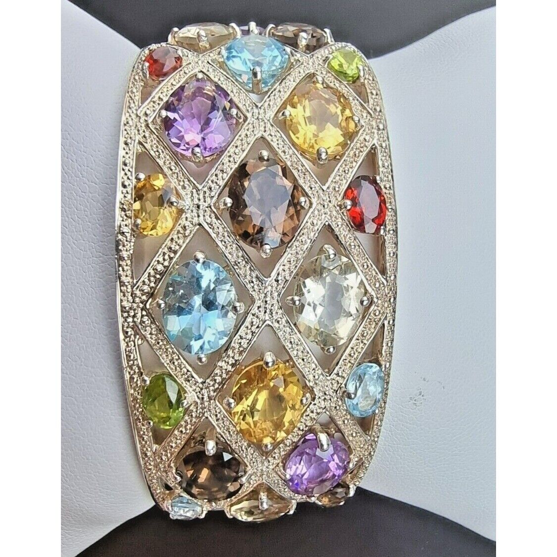 Michelle Albala Multicolor Gems925  Sterling silver 28mm Wide Cuff Bracelet AT