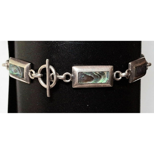 925 STERLING SILVER ABALONE BARS LINK  BRACELET SKY