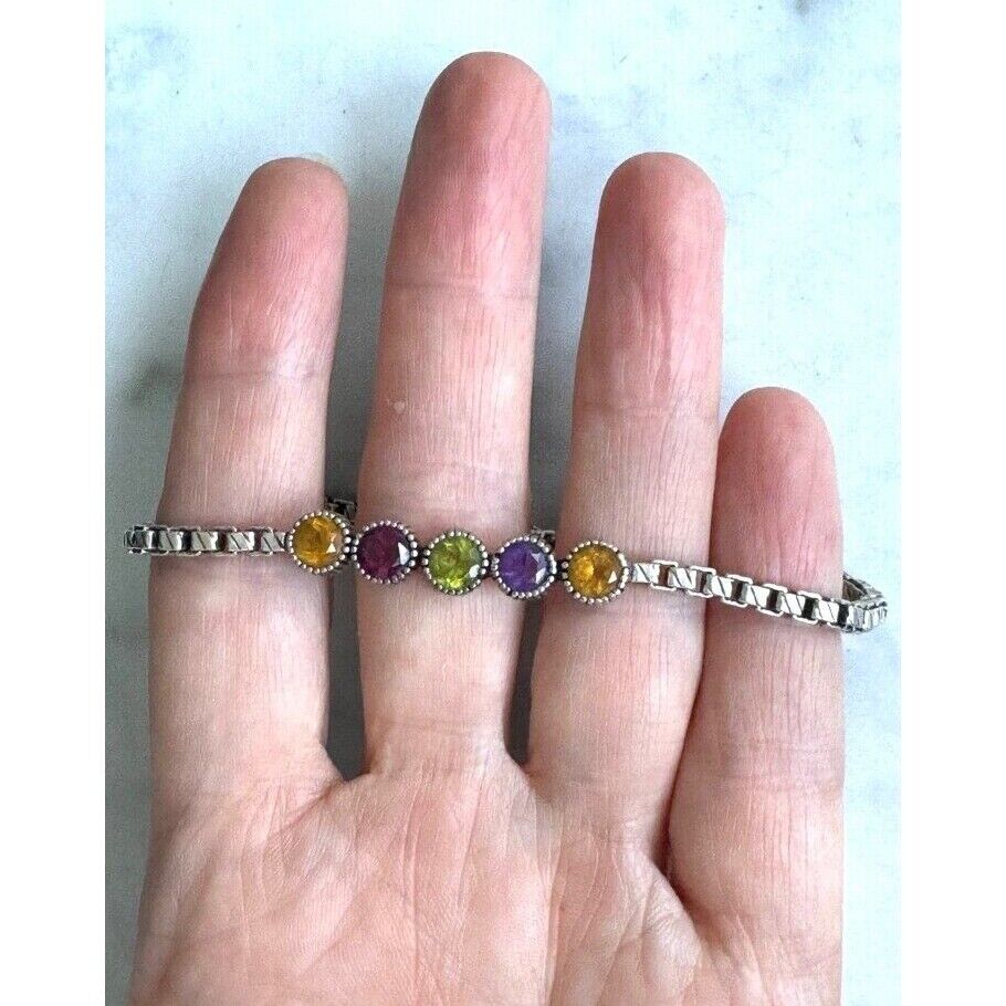 925 STERLING SILVER MULTI-GEMSTONE BOX CHAIN TENNIS BRACELET SKY