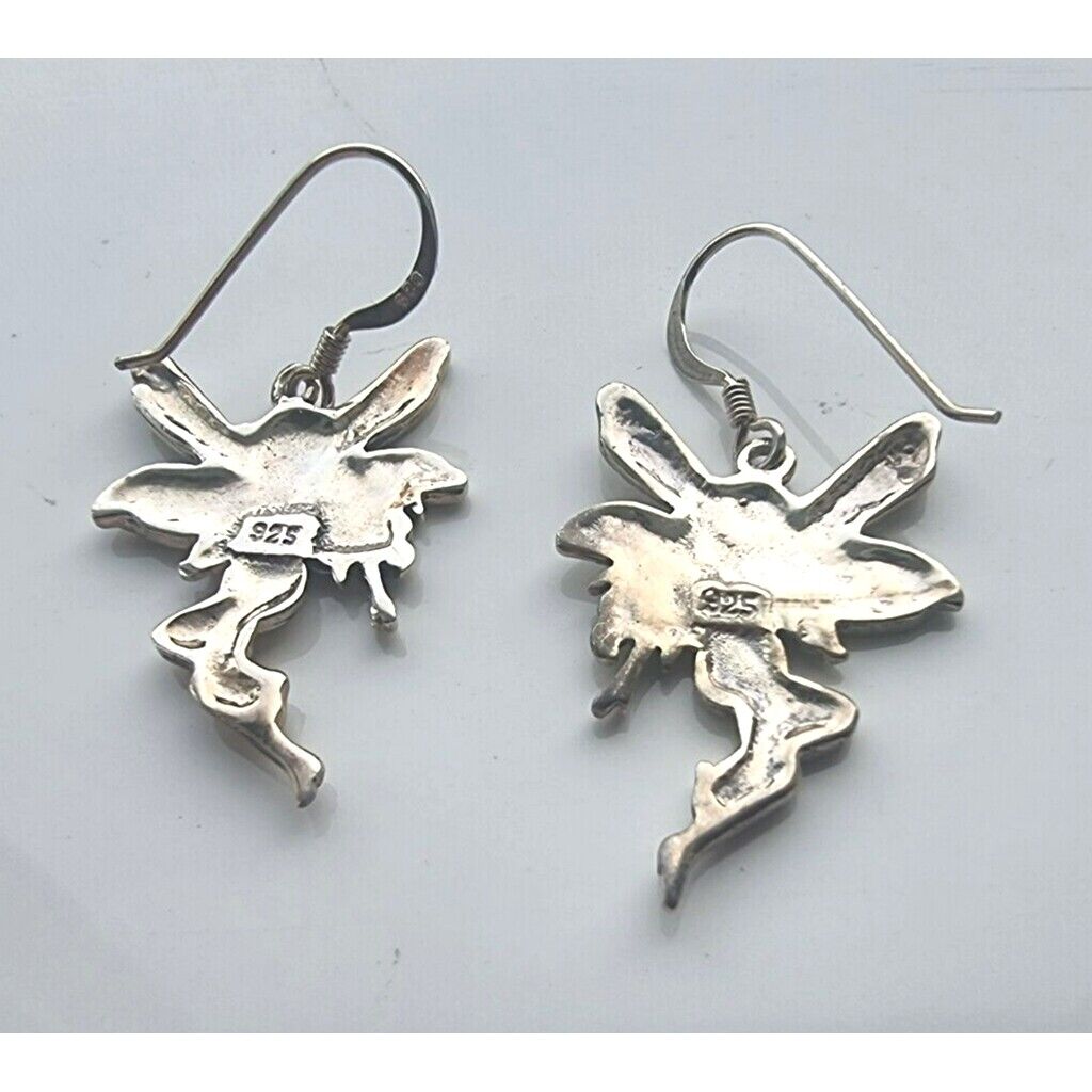 VINTAGE 925 STERLING SILVER FAIRY DANGLE EARRINGS AT