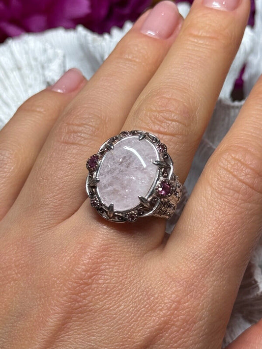 925 STERLING SILVER MORGANITE & PINK SPINEL RING SIZE 7