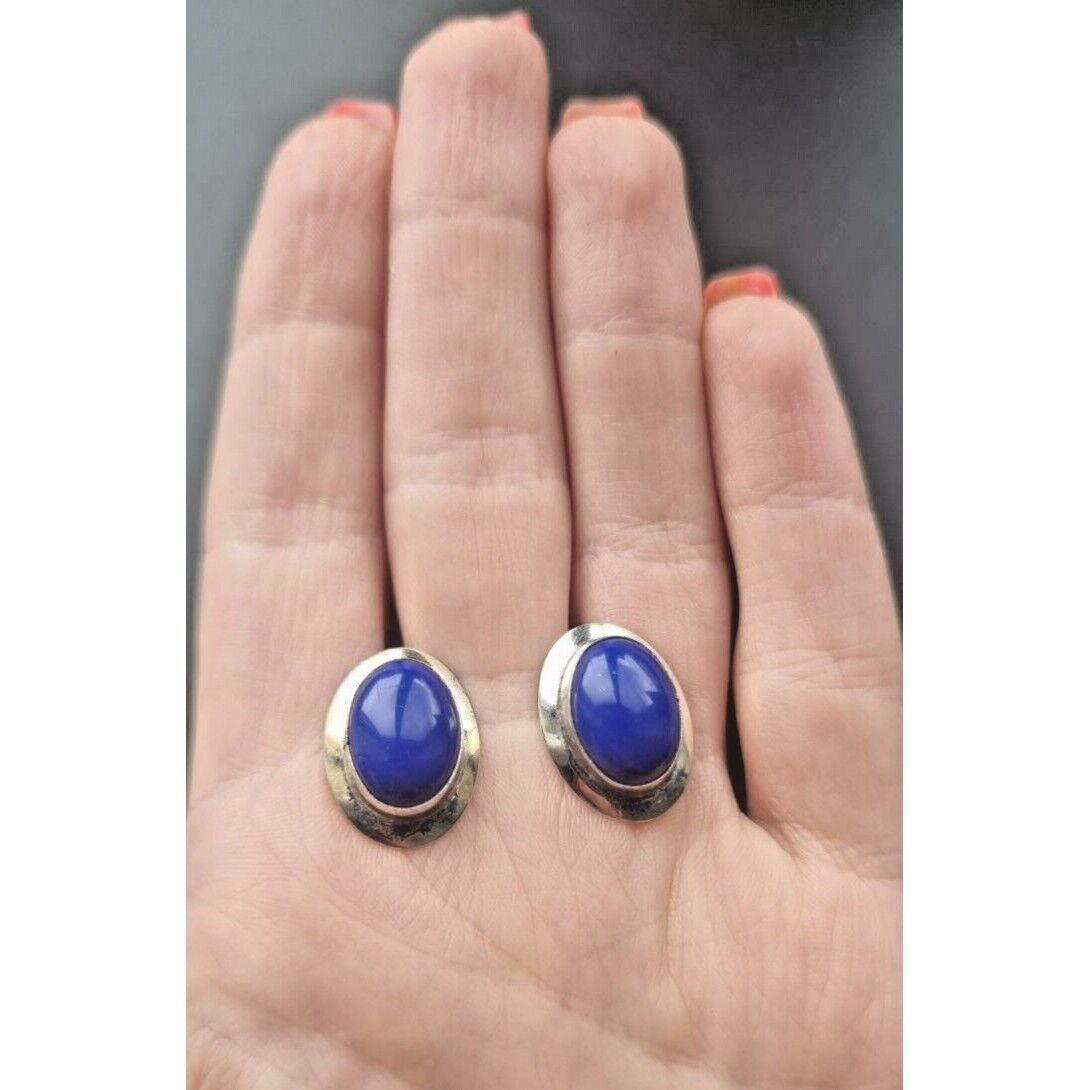 SOUTHVEST 925 STERLING SILVER OVAL 15x10 MM.  BLUE LAPIS LAZULI EARRINGS AT