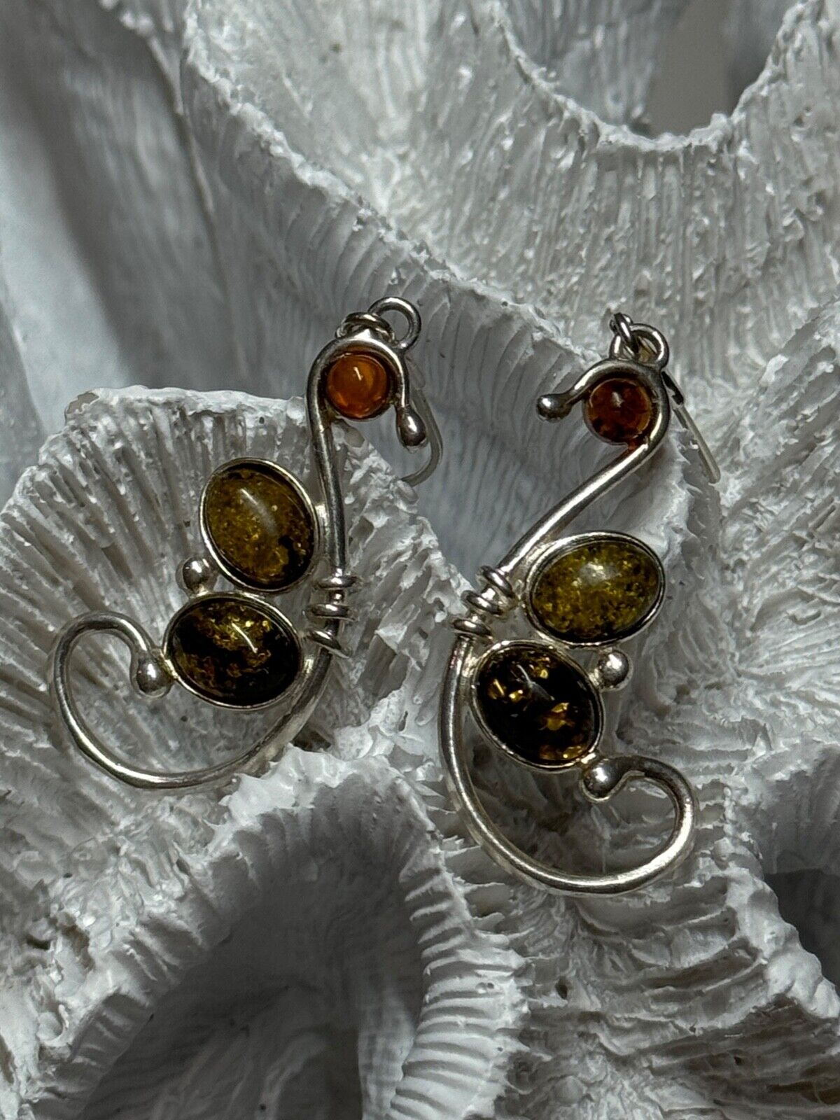 925 STERLING SILVER AMBER EARRINGS LENGTH 2 Inch