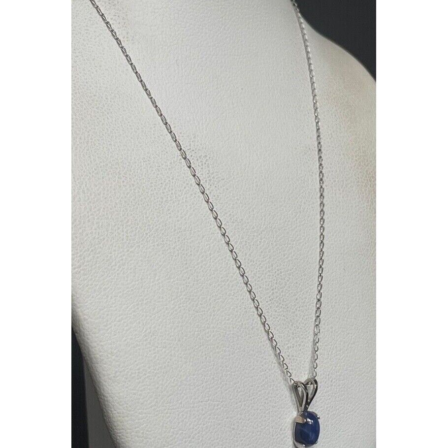 14K WHITE GOLD STAR SAPPHIRE PENDANT NECKLACE SKY