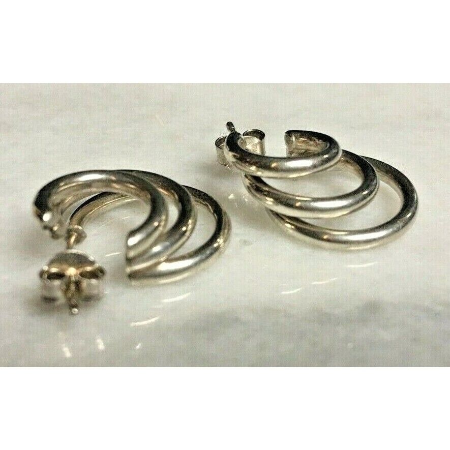 925 STERLING SILVER GRADUATED HOOPS EARRINGS SKY