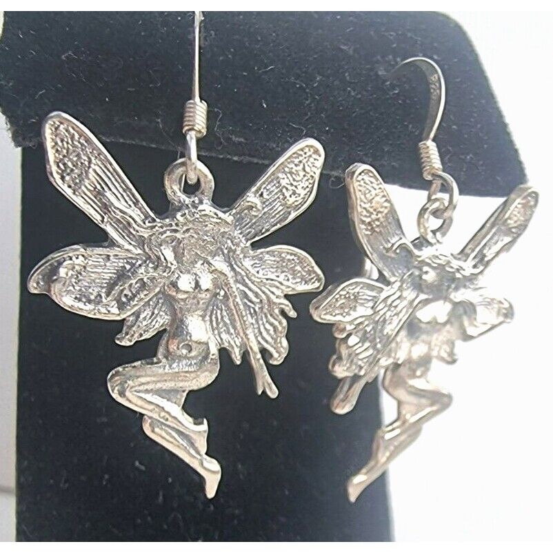 VINTAGE 925 STERLING SILVER FAIRY DANGLE EARRINGS AT