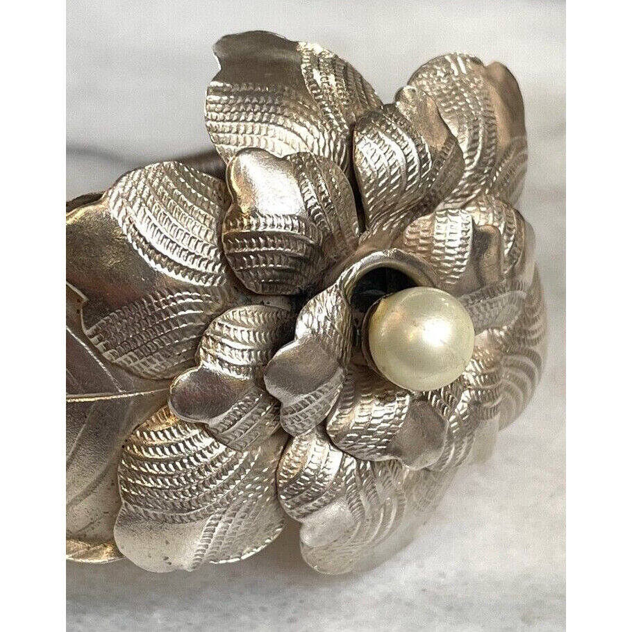 LARGE 925 STERLING SILVER PEARL FLOWER BRACELET SKY