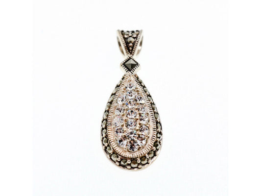 925 STERLING SILVER CZ & MARCASITE DROP PENDANT