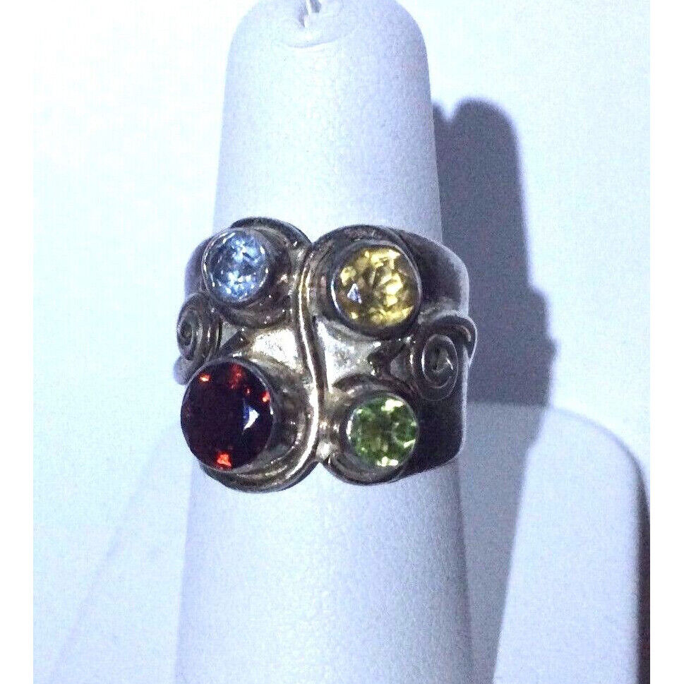 925 STERLING SILVER MULTI-GEMS RING. SIZE 7 SKY