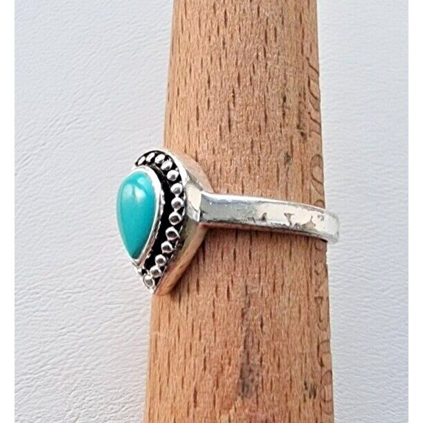 WESTERN STYLE 925 STERLING SILVER TEARDROP  8x6 mm. TURQUOISE RING SIZE 7 AT