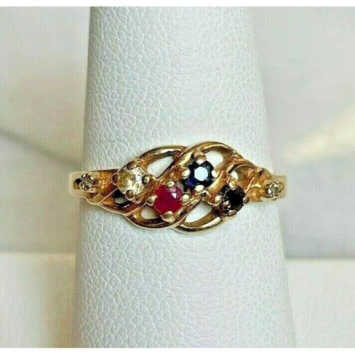 YELLOW GOLD MULTI-GEM & DIAMOND RING BAND SIZE 8 SKY