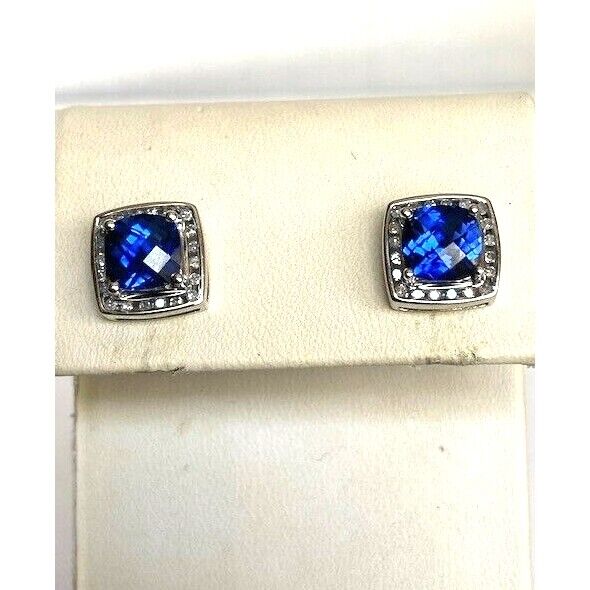 WHITE GOLD LAB-CREATED SAPPHIRE AND NATURAL DIAMONDS STUD EARRINGS SKY