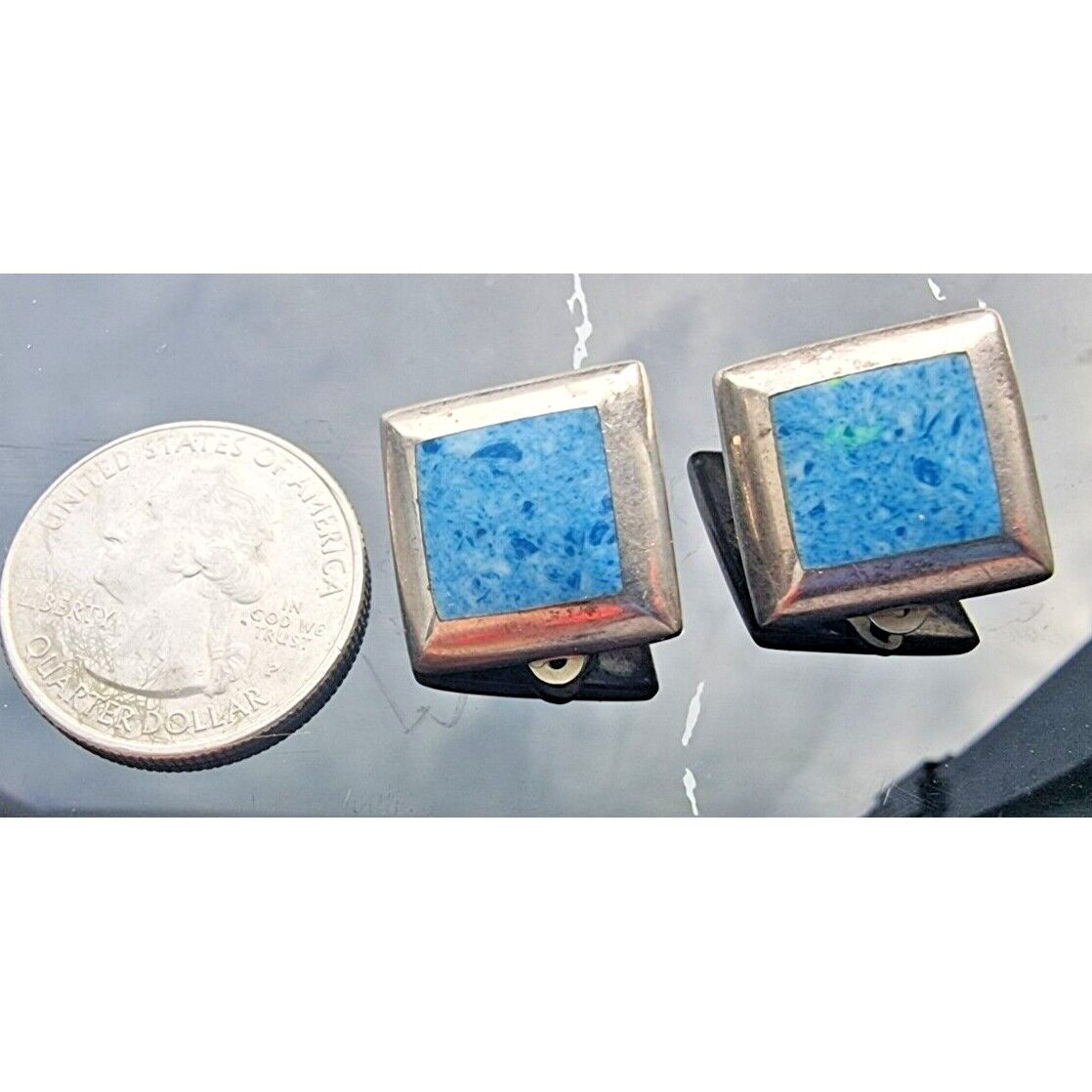 SE VINTAGE 925 STERLING SILVER LAPIS LAZULI CLIP-ON EARRINGS AT