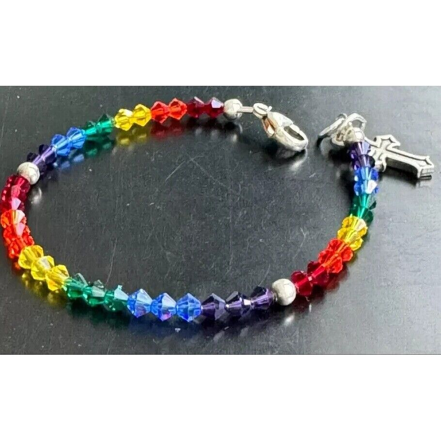 925 STERLING SILVER SUNDANCER COMPANY RAINBOW BRACELET WITH CROSS CHARM SKY