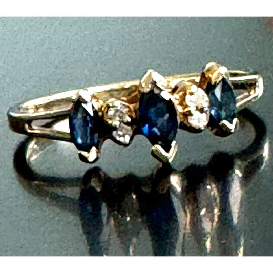 YELLOW GOLD SAPPHIRE AND DIAMOND RING SIZE 6.5 SKY