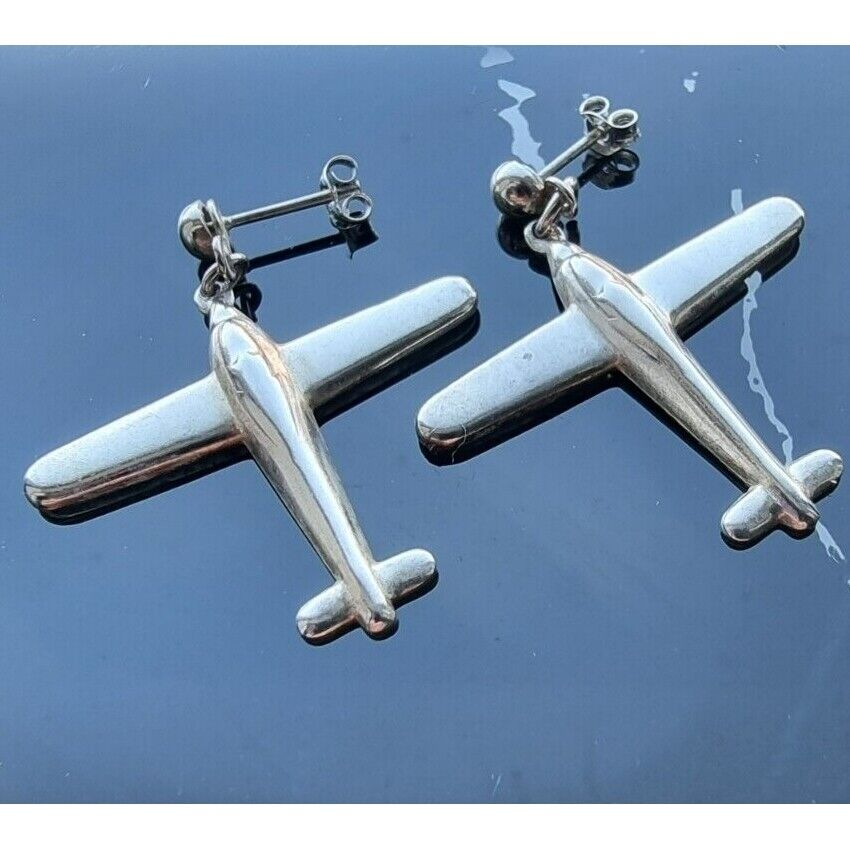 VINTAGE 925 STERLING SILVER AIRPLANE DESIGN EARRINGS AT