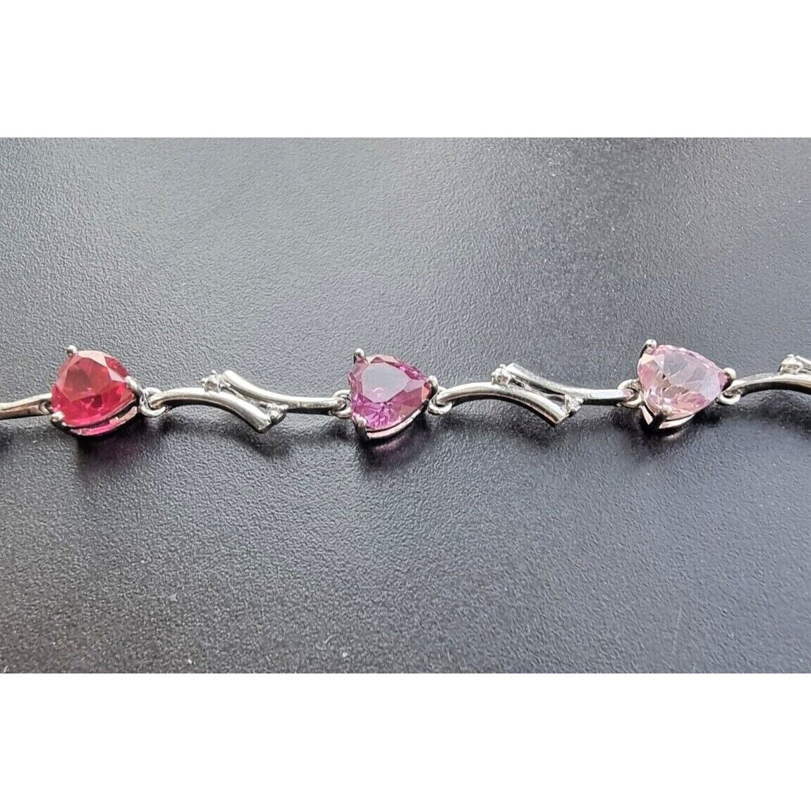 925 STERLING SILVER DIAMOND PINK TOURMALINE PINK SAPPHIRE RUBY HEART BRACELET AT