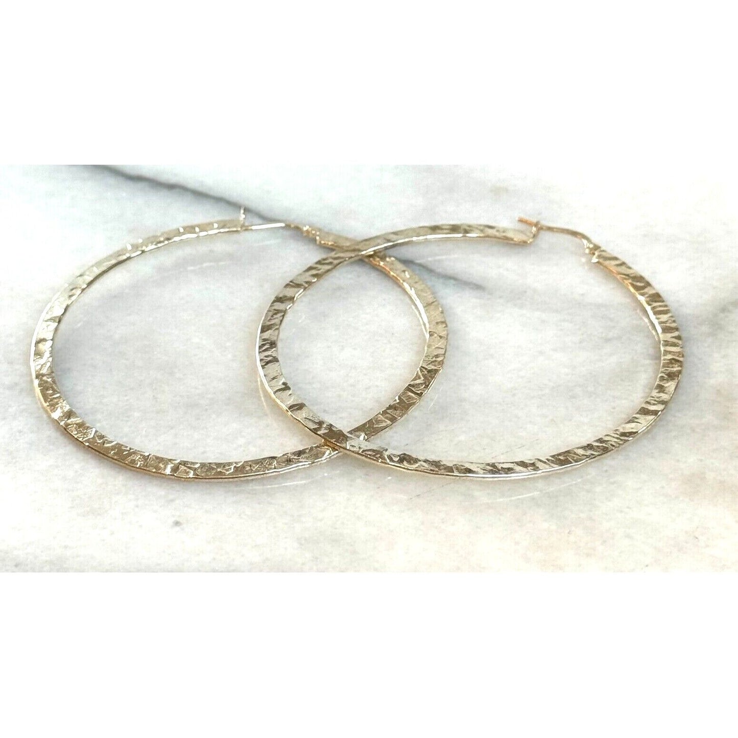 LARGE ITALIAN 925 STERLING SILVER HAMMERED DESIGN HOOP EARRINGS SKY