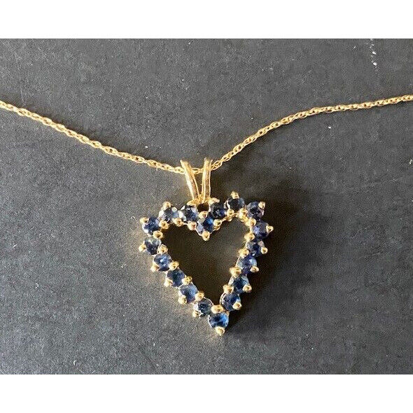 14K YELLOW GOLD & LONDON BLUE TOPAZ HEART PENDANT NECKLACE SKY