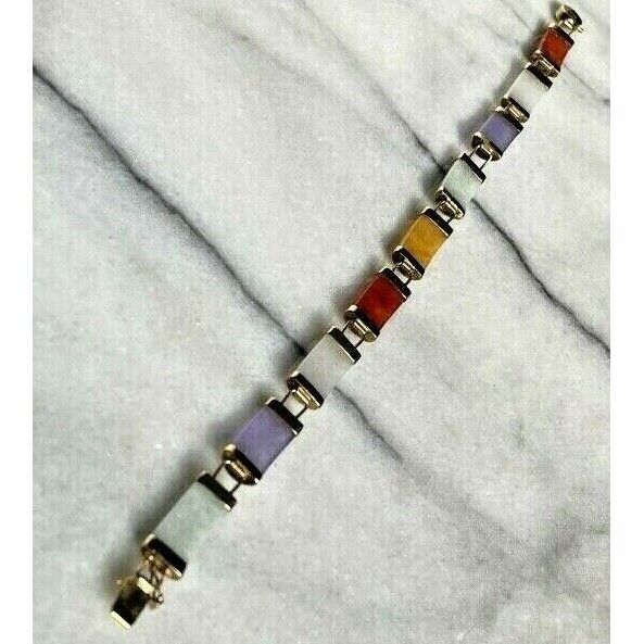 GEMS EN VOGUE 14k YELLOW GOLD MULTI-COLORED JADE BRACELET SKY