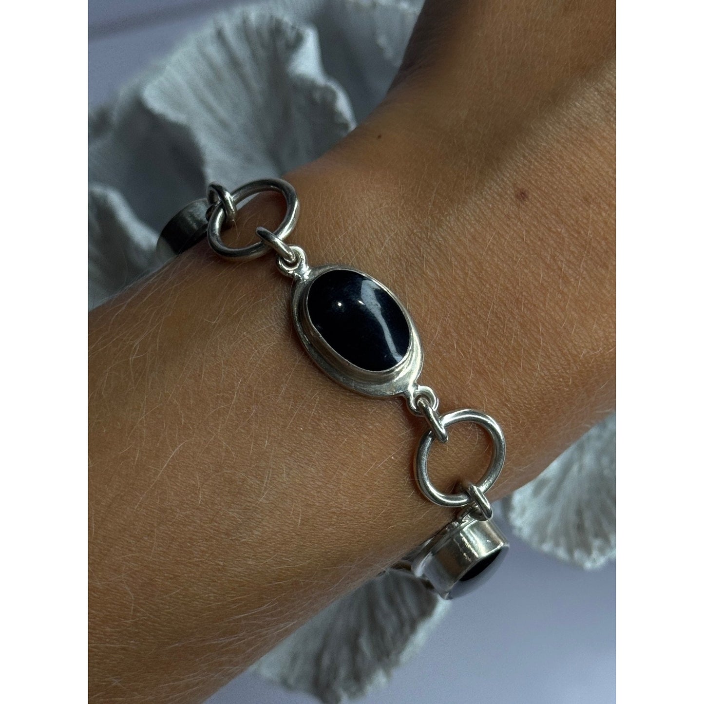 VINTAGE 925 STERLING SILVER ONYX BRACELET LENGTH 7