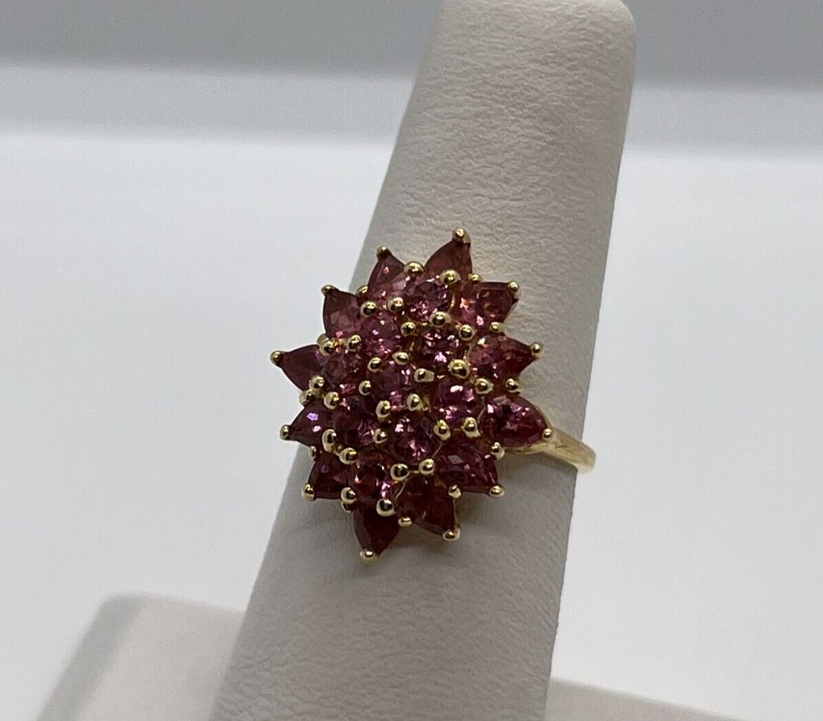 14K YELLOW GOLD & PINK SPINEL FLOWER RING  SIZE 5.5