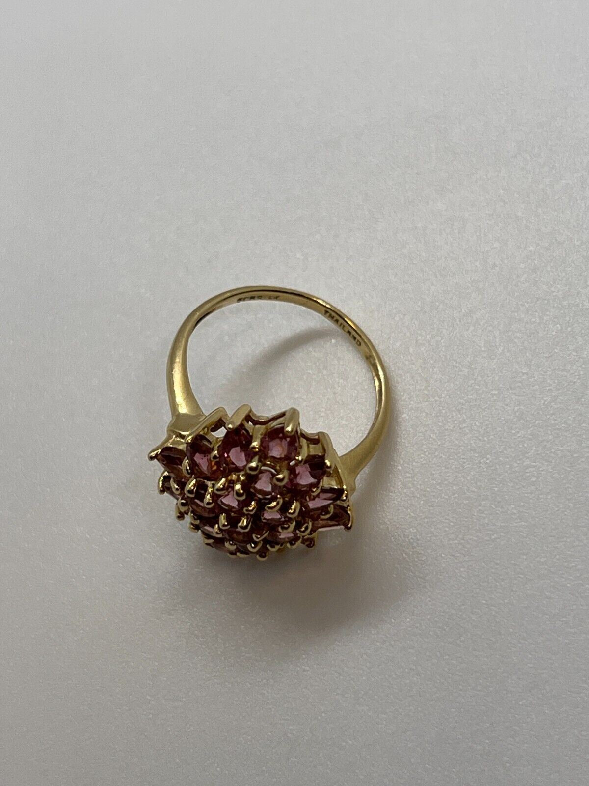 14K YELLOW GOLD & PINK SPINEL FLOWER RING  SIZE 5.5