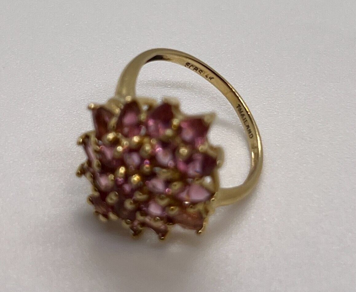 14K YELLOW GOLD & PINK SPINEL FLOWER RING  SIZE 5.5