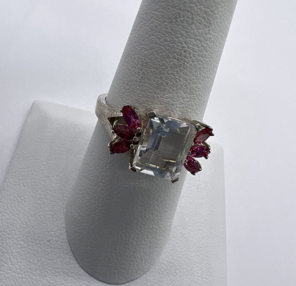 925 STERLING SILVER PINK & COLORLESS SPINEL  RING  SIZE 7.5