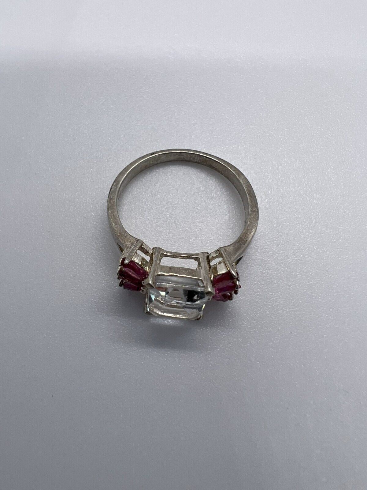 925 STERLING SILVER PINK & COLORLESS SPINEL  RING  SIZE 7.5