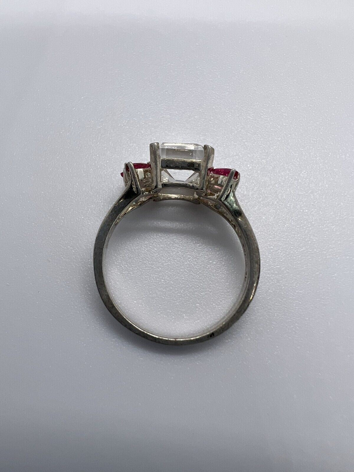 925 STERLING SILVER PINK & COLORLESS SPINEL  RING  SIZE 7.5