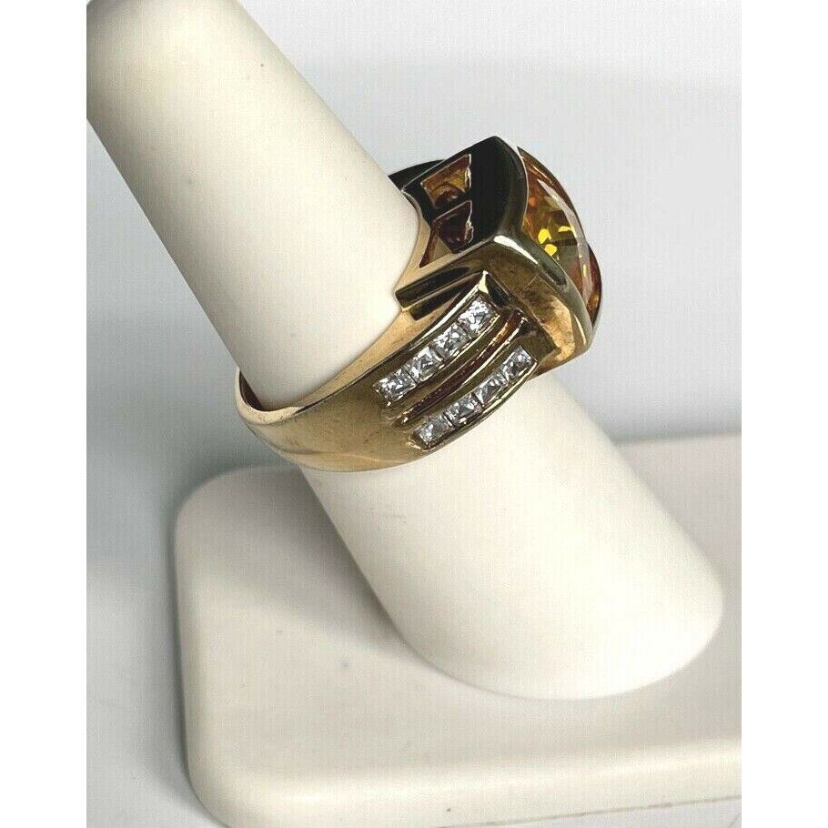 925 STERLING SILVER VERMEIL GOLDEN YELLOW & CLEAR CZ'S RING SIZE 6 SKY