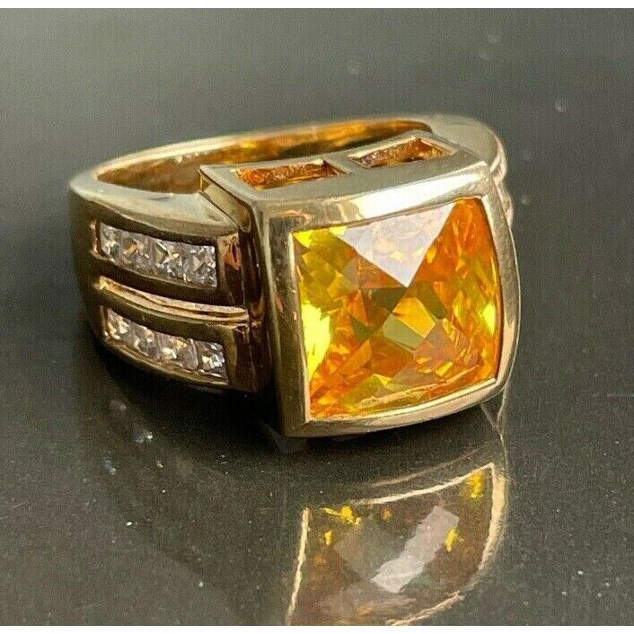 925 STERLING SILVER VERMEIL GOLDEN YELLOW & CLEAR CZ'S RING SIZE 6 SKY