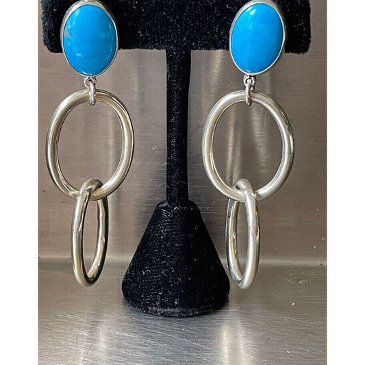 925 STERLING SILVER & TURQUOISE 2 7/8 '' LONG DANGLE EARRINGS SKY