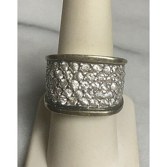 925 STERLING SILVER PAVÉ CZ WIDE BAND RING. SIZE 7.25 SKY