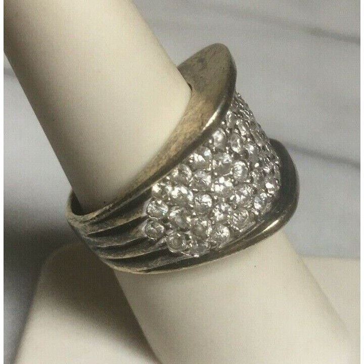 925 STERLING SILVER PAVÉ CZ WIDE BAND RING. SIZE 7.25 SKY