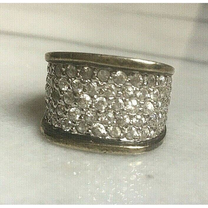 925 STERLING SILVER PAVÉ CZ WIDE BAND RING. SIZE 7.25 SKY